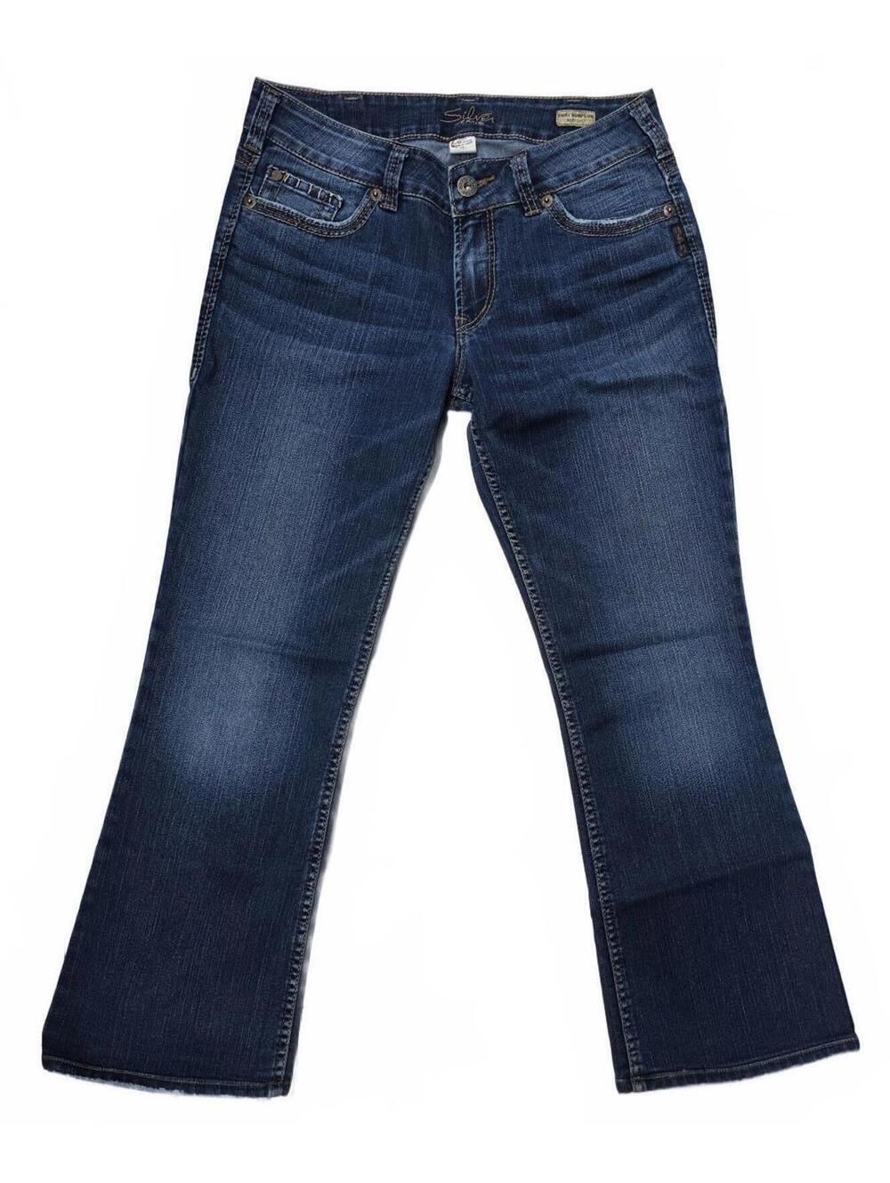 Silver Jeans Co. Suki Mid-Rise Slim Bootcut Jeans- Dark Wash Distressed 30/27